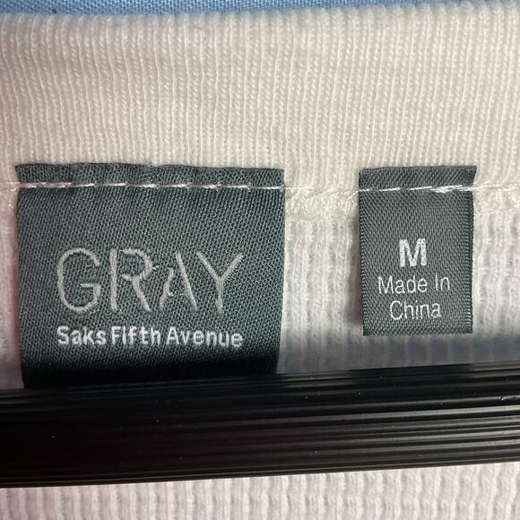 Saks Fifth Avenue Gray Waffle Knit Pure cotton V Neck Thermal Henley Med Beige - Picture 6 of 10